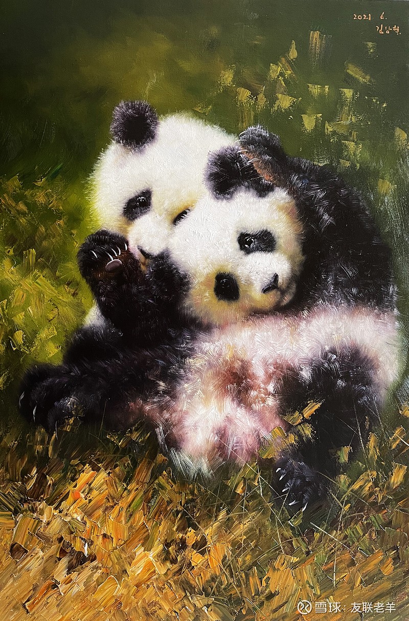 熊猫一组新创作的30号油画尺幅9060厘米左右