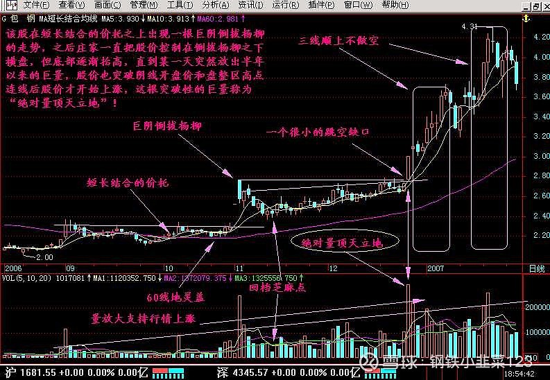 图解经典量能指标——顶天立地量 图形特征 如果某股票在一天交易完毕