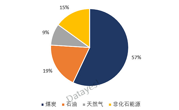 佔比約57%,石油和天然氣佔比分別為19%和9%,非化石能源佔比為15%