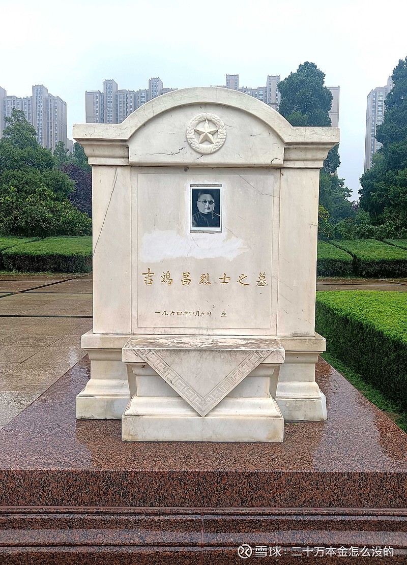 下火车从郑州站冒雨走路到烈士陵园,雨竟变小了;我给烈士墓碑拍完照片