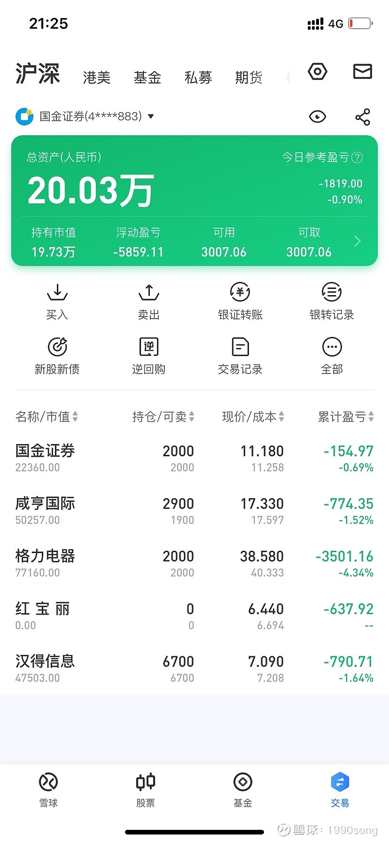 今年账户投入资金20万,9月14日的时候还有20.