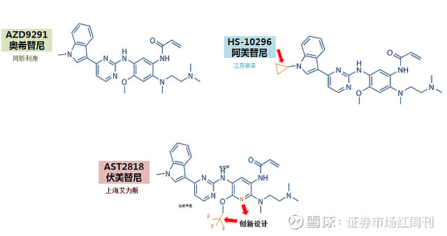 無論是阿美替尼,還是伏美替尼,其核心結構與奧希替尼相仿,而在優化