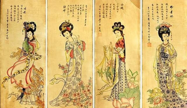 关公,佛祖(汉化后的),四大美女画像都是小眼睛,流传至今的大量绘画
