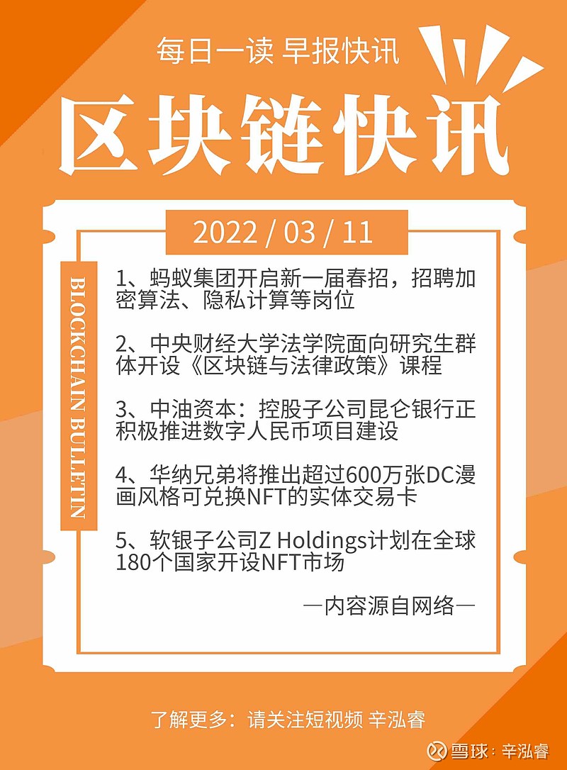 區塊鏈快訊 | 03月11日 星期五1, 螞蟻集團 開啟新一屆春招,招聘加密