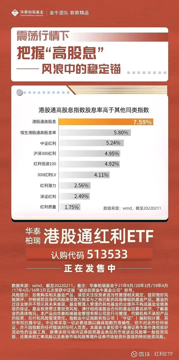 在此背景下,华泰柏瑞基金顺势推出港股通红利etf(认购代码:513533)