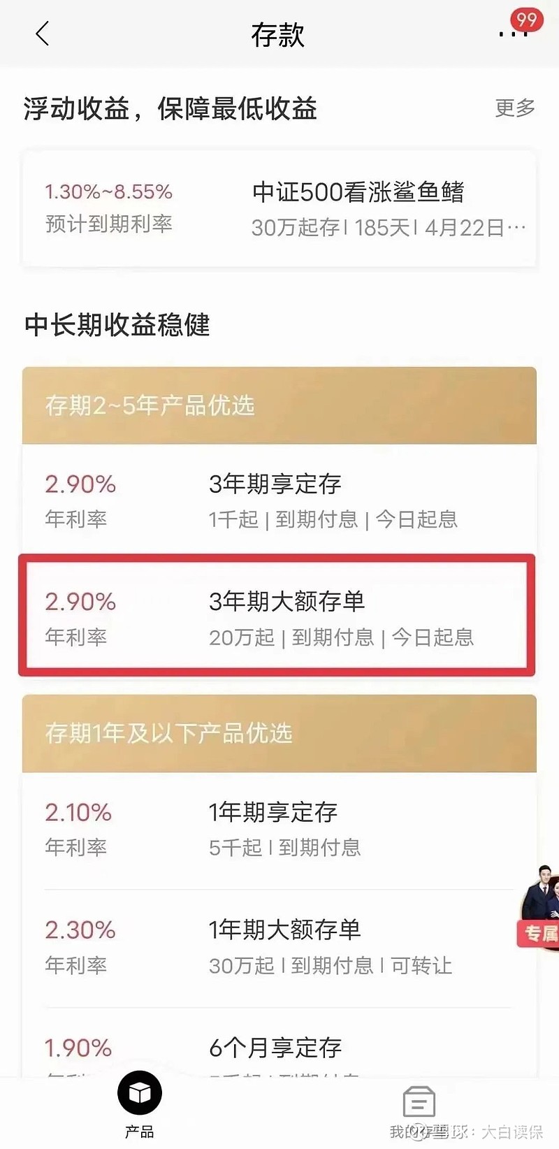 ，也只有2.8%左右了；有些银行的3年期大额存单的收益率，也降到3%以下了..