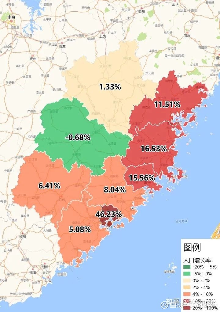 第七次人口普查分省人口增長率地圖地市級