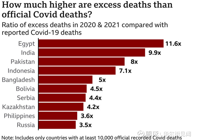 世卫组织的数据还显示,除了印度,总超额死亡人数最高的国家还包括美国