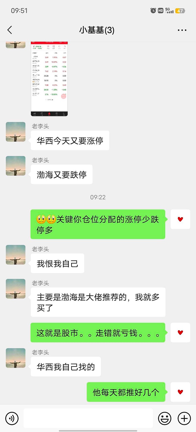 守着本手，偶尔妙手，少去俗手。心手合一。我这一天大道理比谁都多，感悟颇深，然而还不是绿韭菜一个。小基基群的老李头，买了6...