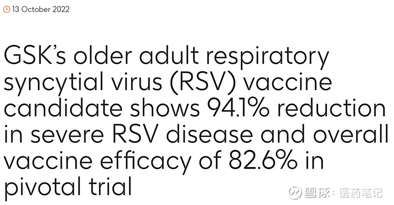 重症保护率94.1%：葛兰素史克RSV疫苗三期临床成功 Armstrong 2022年10月13日， 葛兰素史克 宣布RSV疫苗预防老年人感染 ...