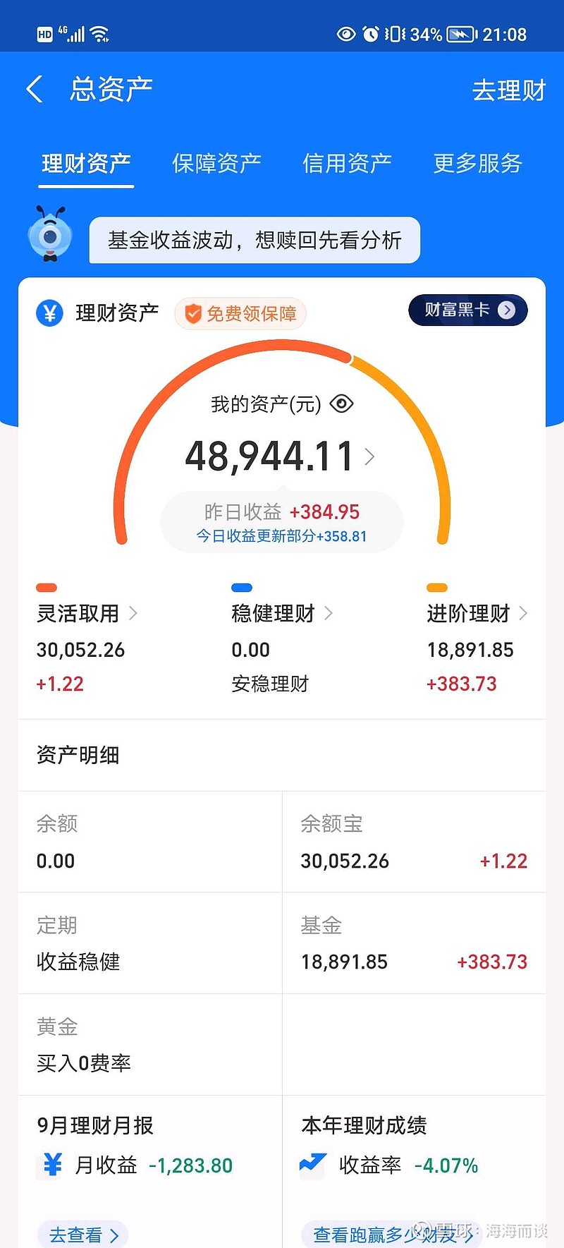 具体仓位:4成仓位诺安先锋混合基金a,6成仓位余额宝.2.