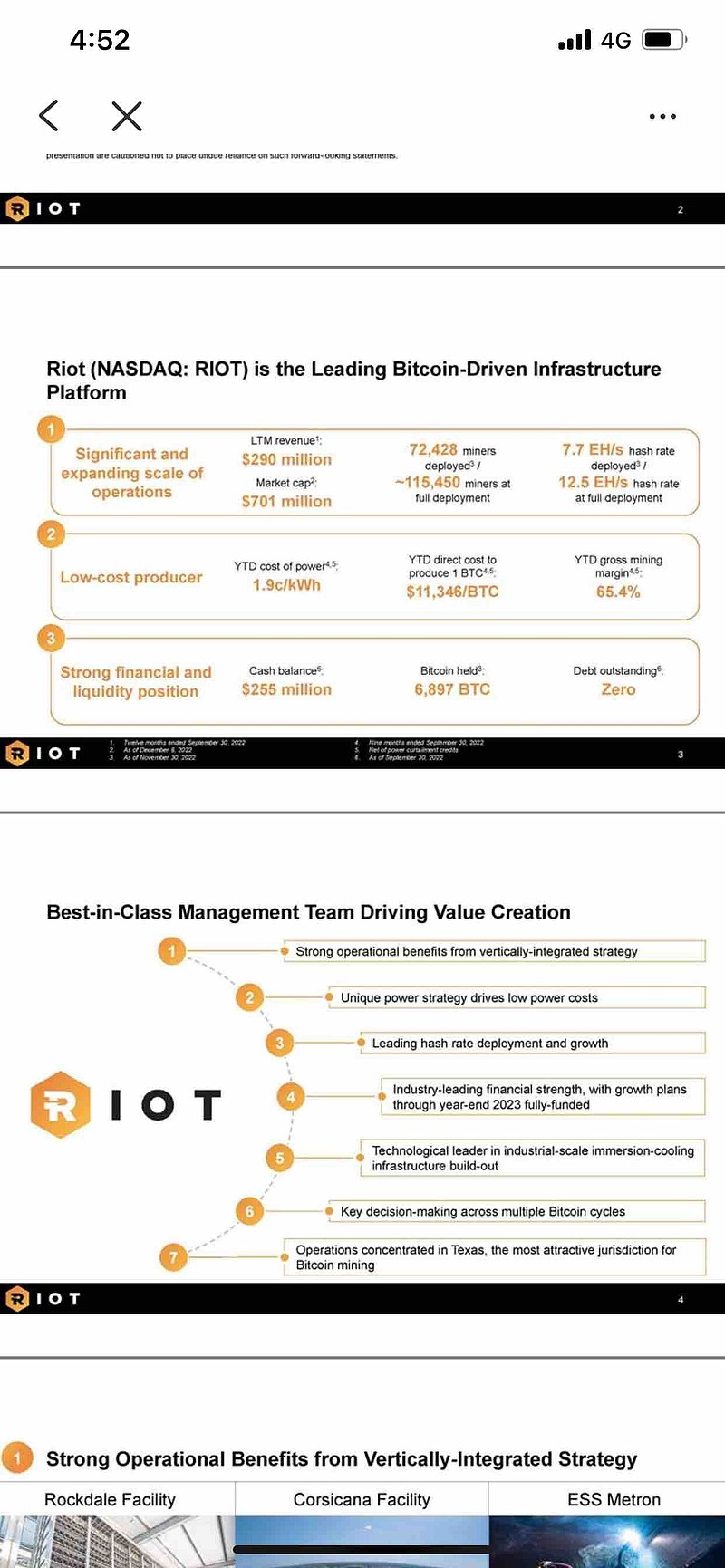 Riot Platforms(RIOT)$ 去年12月14号的公告。一度电的成本为0.019刀。产一个b的直接成本（含...