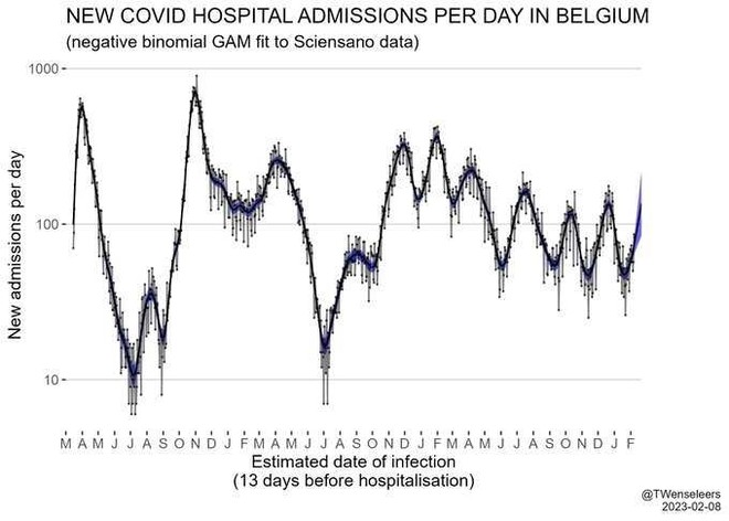 比利时的新冠入院数据，过去一年