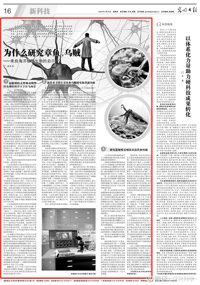梁希同：为什么研究章鱼、乌贼 ——它们曾为神经科学立下汗马功劳 导读4月20日，北京大学生命科学学院、IDG麦戈文脑科学研究所梁希同研究员，在 ...
