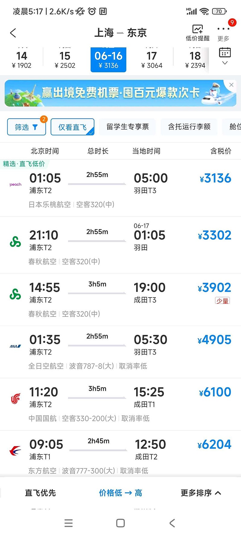 最近日韩航线机票价格好高，是高