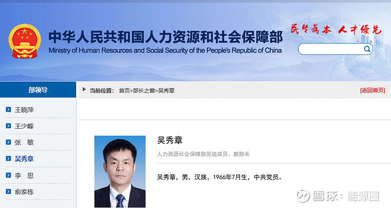 电力央企原副总,任人社部副部长 6月23日,人社部网站发布国务院任免国家工作人员消息。其中,任命吴秀章为人力资源和社会保障部副部长。公开资料 ...