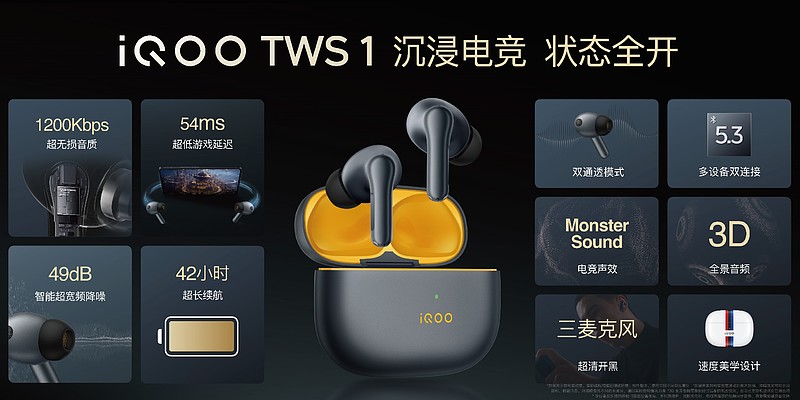 支持aptX Lossless无损传输 iQOO TWS 1赛道版新品限时优惠价369元-锋巢网