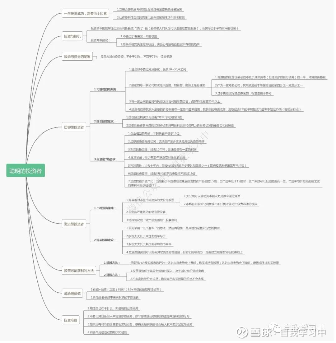 聪明的投资者》_精华总结“ 《聪明的投资者》由美国著名的投资家本杰明·格雷厄姆所著，被誉为”价值投资圣经”的经典之作。”01—思维导图PDF完整...