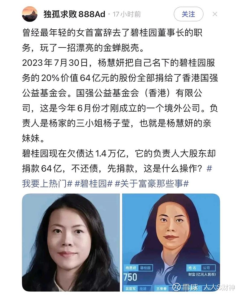 【转】碧桂园陷入困境:专家提议政府托底,杨惠妍向境外捐赠64亿股份