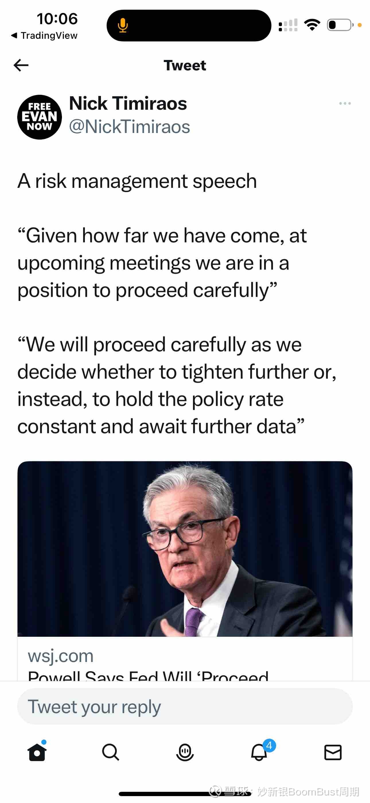 鲍威尔发言全文这里。反正相对上一次FOMC也没啥新东西。市场接下来还是看流动性演化吧。鲍威尔的唇舌，华尔街日报记者Nic...