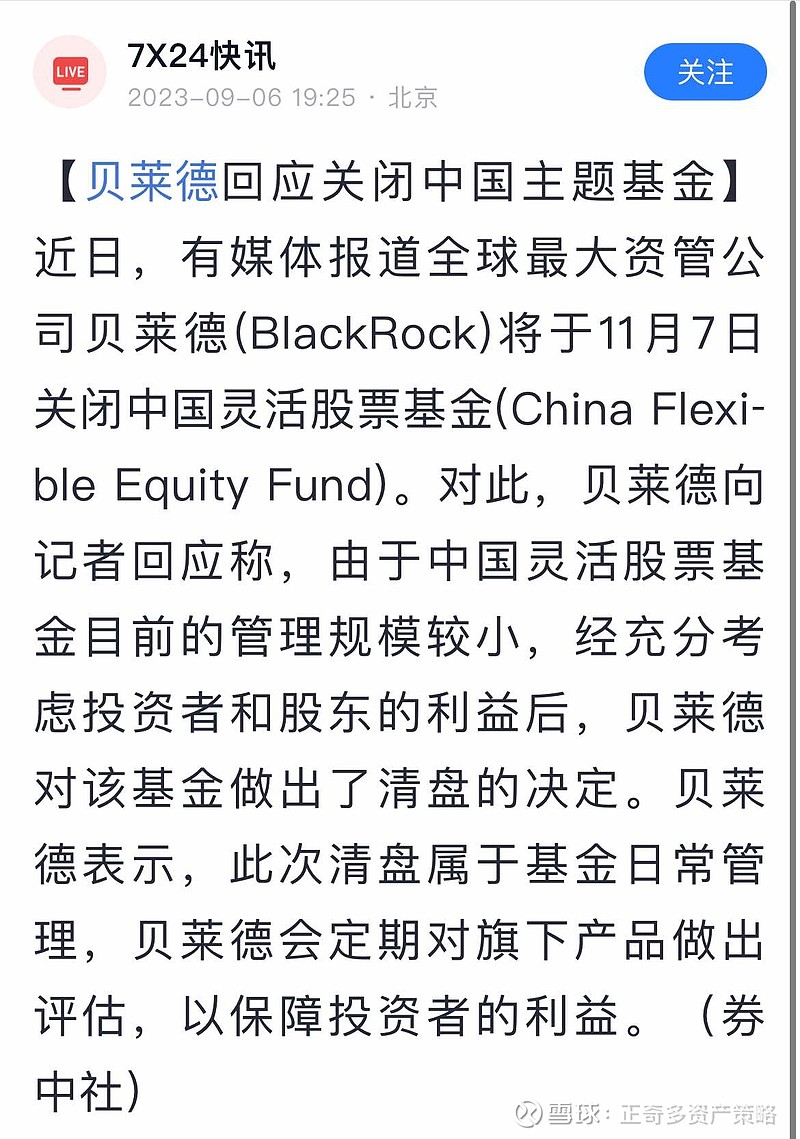 全球最大的资管公司贝莱德亏损关闭基金了……挪威基金的办事处也撤了全球最大的资管公司贝莱德将于11月7日关闭中国灵活股票基...