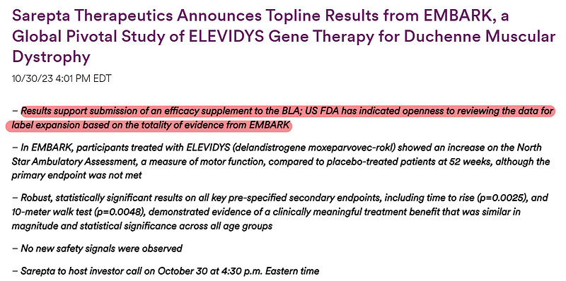 Sarepta：III期研究未达主要终点，仍希望扩大DMD疗法适用人群 10月30日，Sarepta Therapeutics 公布了基因疗法 ...