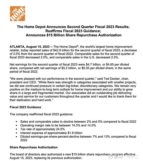 The Home Depot Announces Third Quarter Fiscal 2023 Results; Narrows Fiscal  2023 Guidance