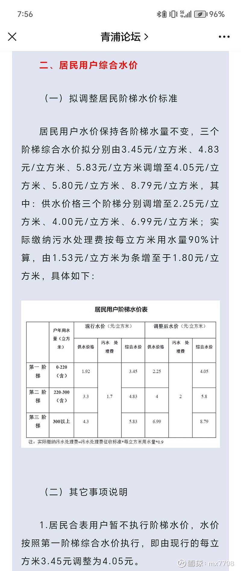 第一阶梯综合水价从现行的每立方