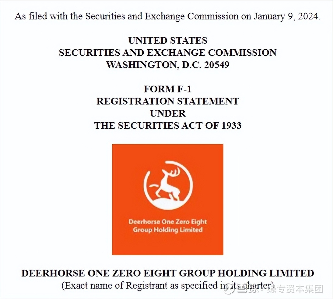 IPO速递丨鹿马108赴美IPO 拟纳斯达克上市当地时间1月9日，总部位于江西南昌的DEERHORSE ONE ZERO EIGHT GROUP  HOLDING LIM...
