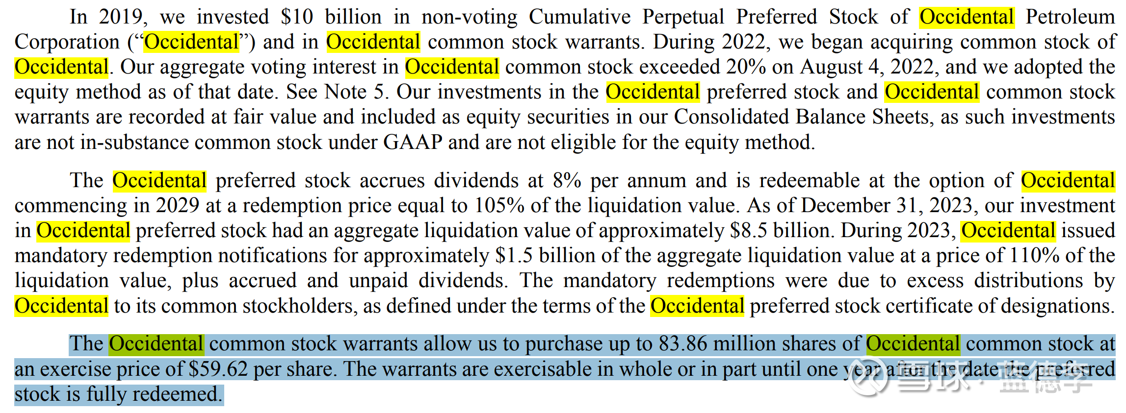 西方石油的潜在回报西方石油是伯克希尔近年的成功投资之一。很多朋友也因为抄了巴菲特的这项作业而获得了不错的收益。在2023年的年报中，...
