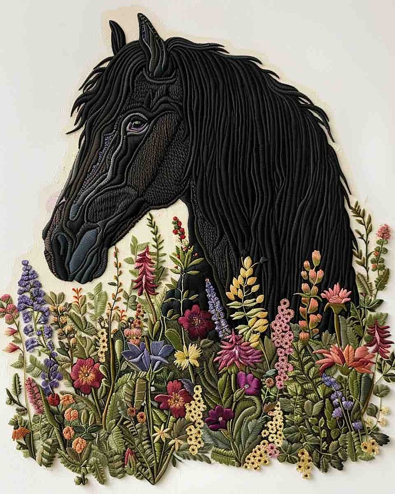 最近用AI生成的刺绣，黑马从花
