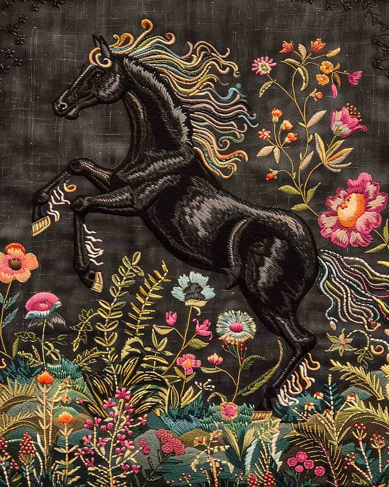 最近用AI生成的刺绣，黑马从花