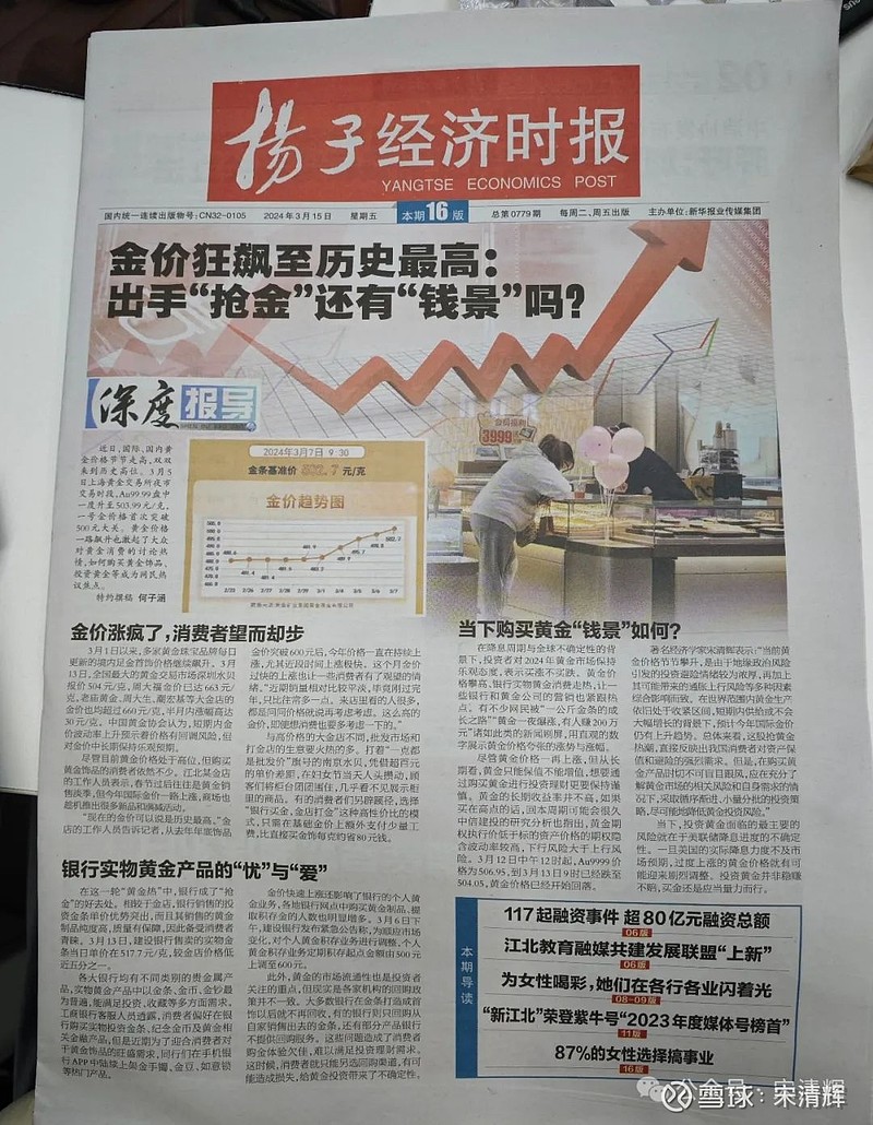 头版头条金价狂飙至历史最高出手抢金还有钱景吗
