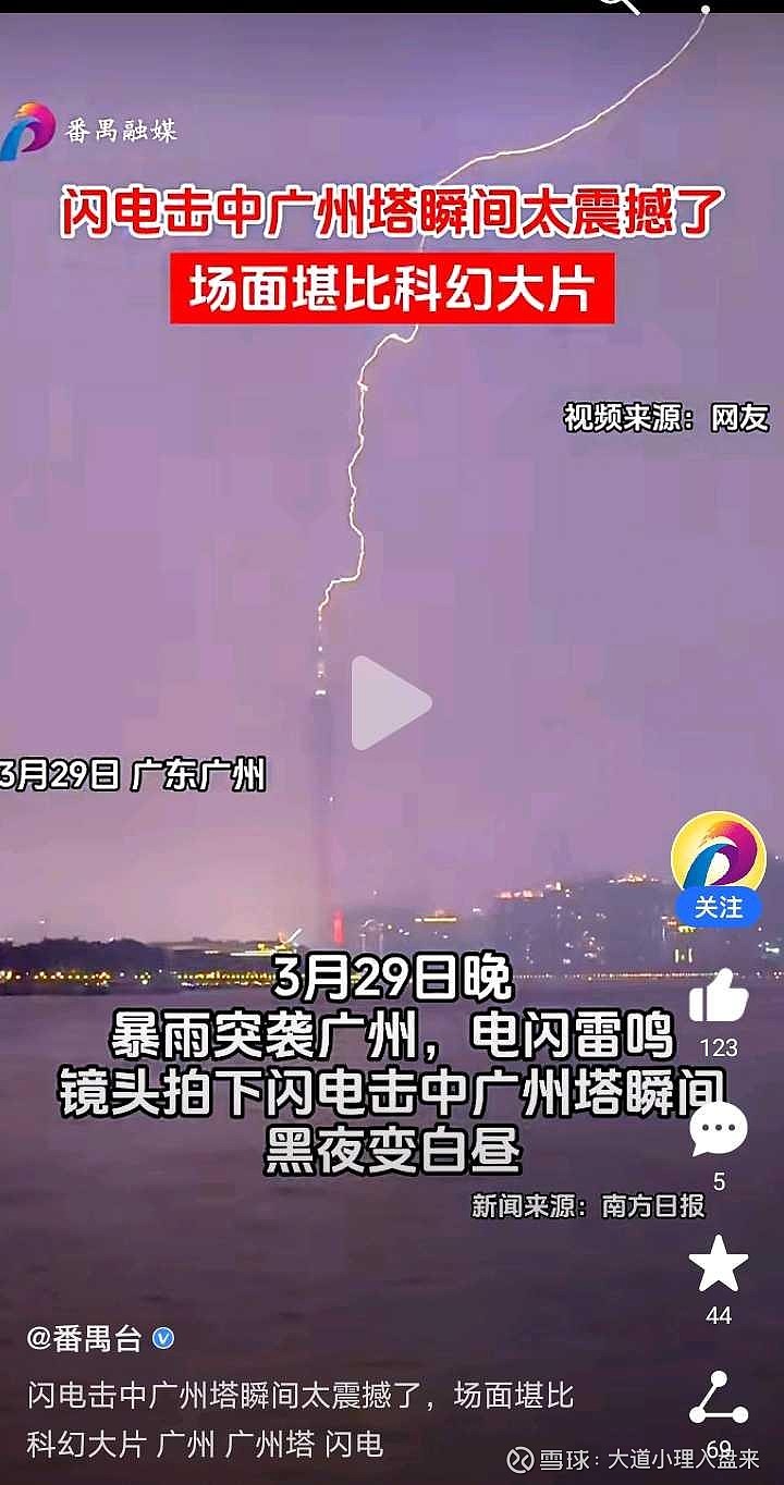 天垂象：闪电击中 广州塔 ！<