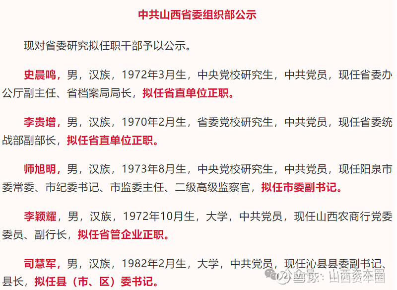 (资料图)作者:山西资本圈继任凯公示拟进一步使用后,山西省属重点金融