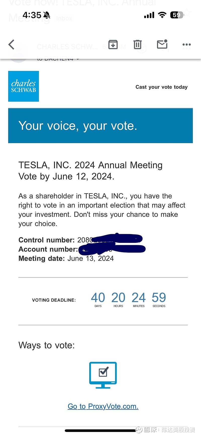 有特斯拉股票的兄弟们收到特斯拉股东大会的邮件了吗？马斯克（被废掉的三亿股期权）需要你，马斯克能不能坐稳世界首富需要你...