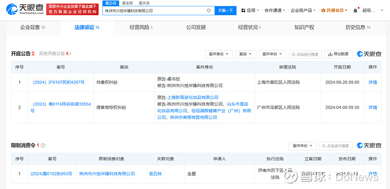天眼风险信息显示,该公司此前已被赵露思,金晨等起诉.