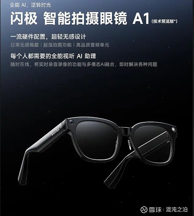 闪极科技推出 AI 智能拍摄眼镜A1 5 月 30 日消息,深圳闪极科技发布了一款智能眼镜,名为闪极智能拍摄眼镜 A1(技术预览版),预售特惠 ...