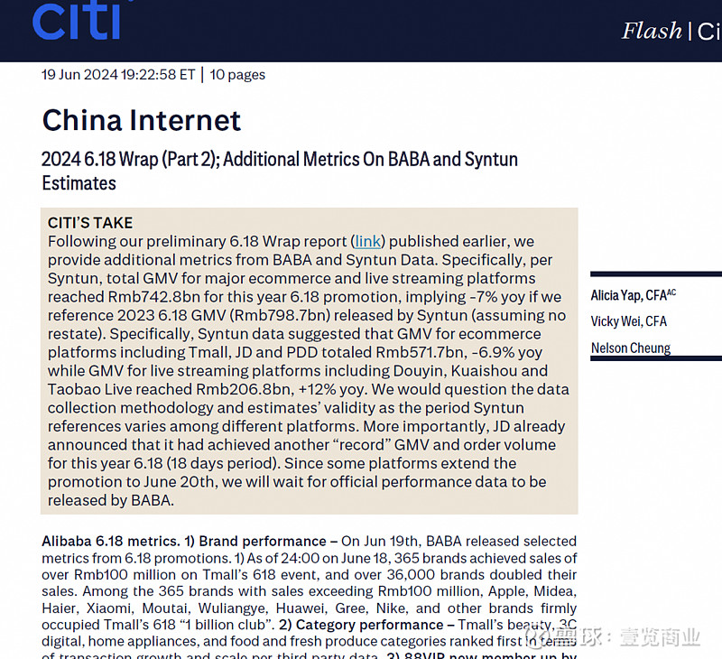 汇丰花旗研报：星图618电商数据“准确性很差” 编辑 李彦6月19日以来，华尔街投行汇丰、花旗、高盛等相继发布618电商大促研报，认为今年网页