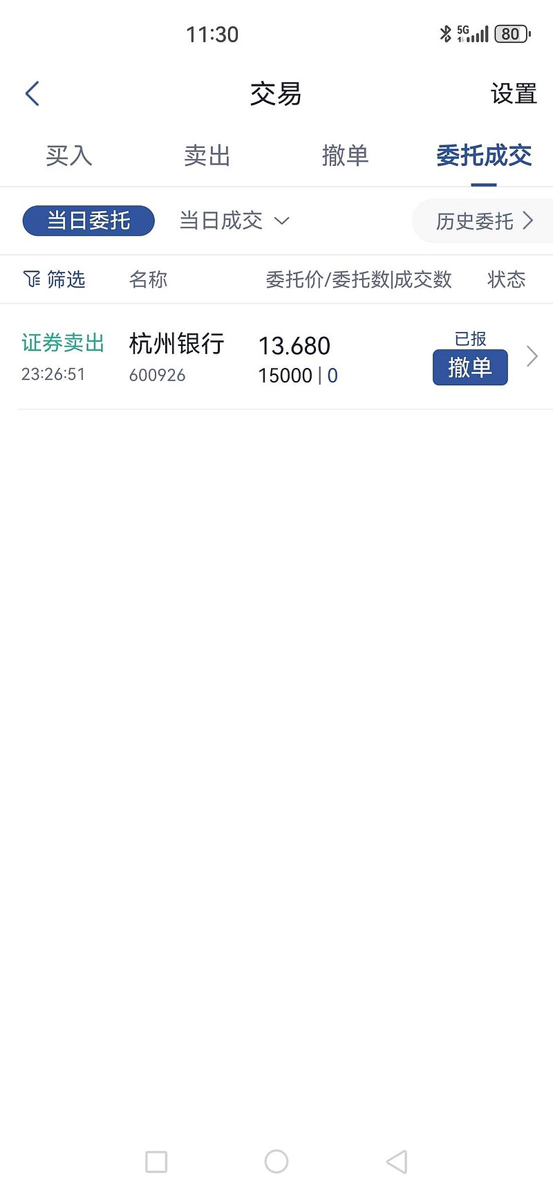 $杭州银行(sh600926)$