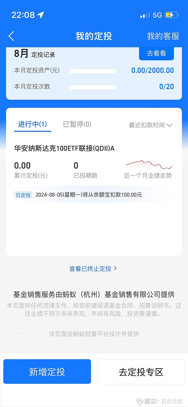相信国运！ 今天正式将我的支付宝账户，定投华安纳指，日定投100；对象的支付宝账户定投标普500，日定投100。这两天美股暴...