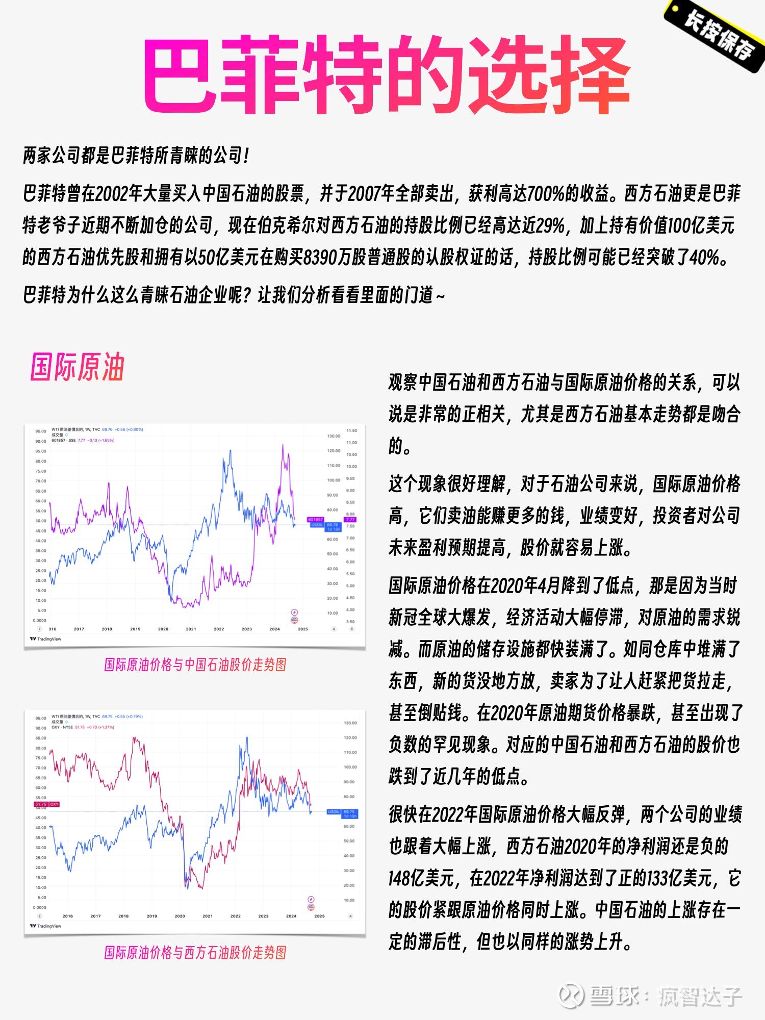 巴菲特的选择-中国石油与西方石油分析两家“小众”的公司—— 中国石油和西方石油，因为我很少关注重资产的ToB企业，所以称为小众，其实这两家公司都是...