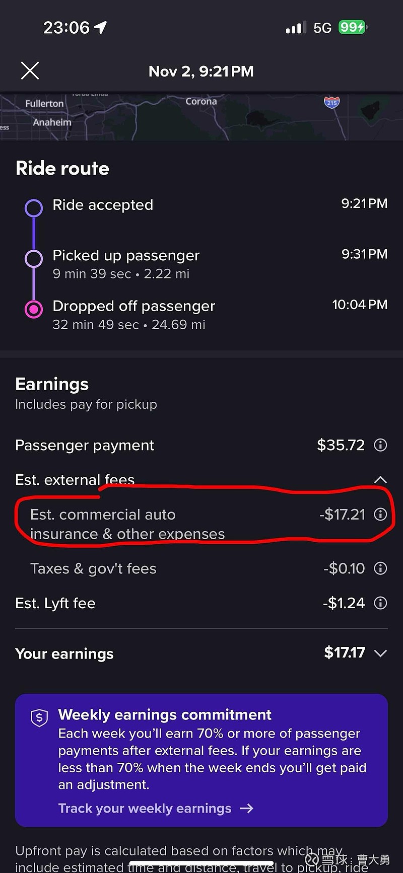 晚上新注册Lyft 成功，第一单有100刀奖励，就辛苦跑出去接了两单，越跑越远，回程空车60多公里，全部用特斯拉