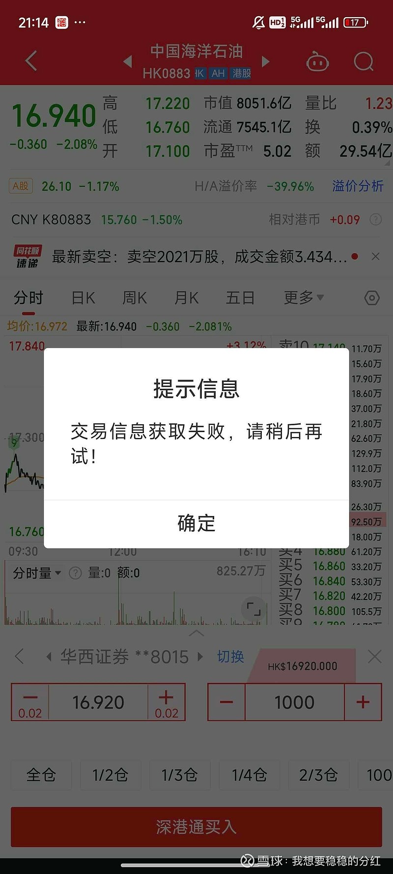 中国海洋石油(00883)$ 问一个小白问题， 同花顺上能直接买港股通的股票吗？ 我每次要买海油还要去华西app...