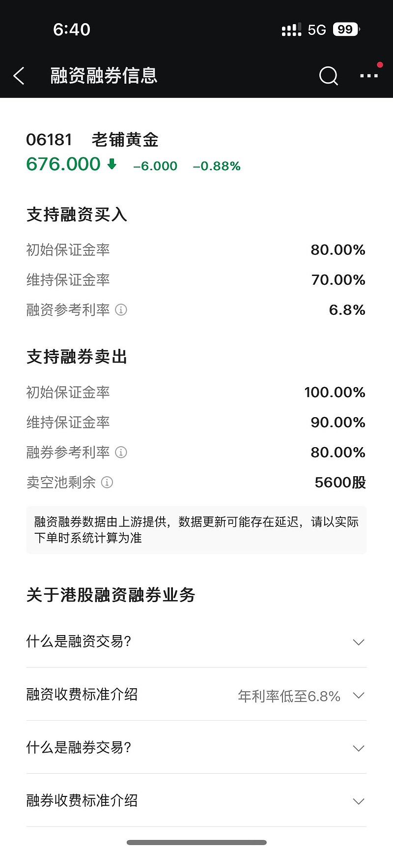 老铺黄金(06181)$ 数学题！请问融券卖出做空老铺的朋友们，需要老铺每月下跌多少才能保本？老铺股价881冲高的时候...