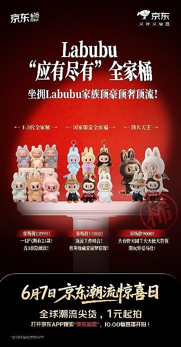 Labubu三代全家桶、百款奥特曼大集合 京东潮流惊喜日潮玩尖货1元起拍-锋巢网