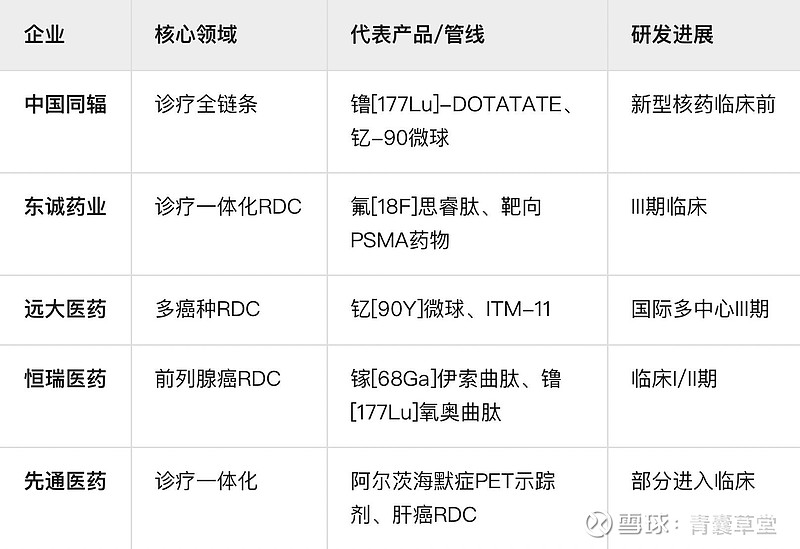 核药含放射性核素偶联药物(RDC)相关 核药及放射性核素偶联药物(RDC)领域相关的国内外玩家💊 一、国内核心上市玩家 1. 龙头企业(市场 ...