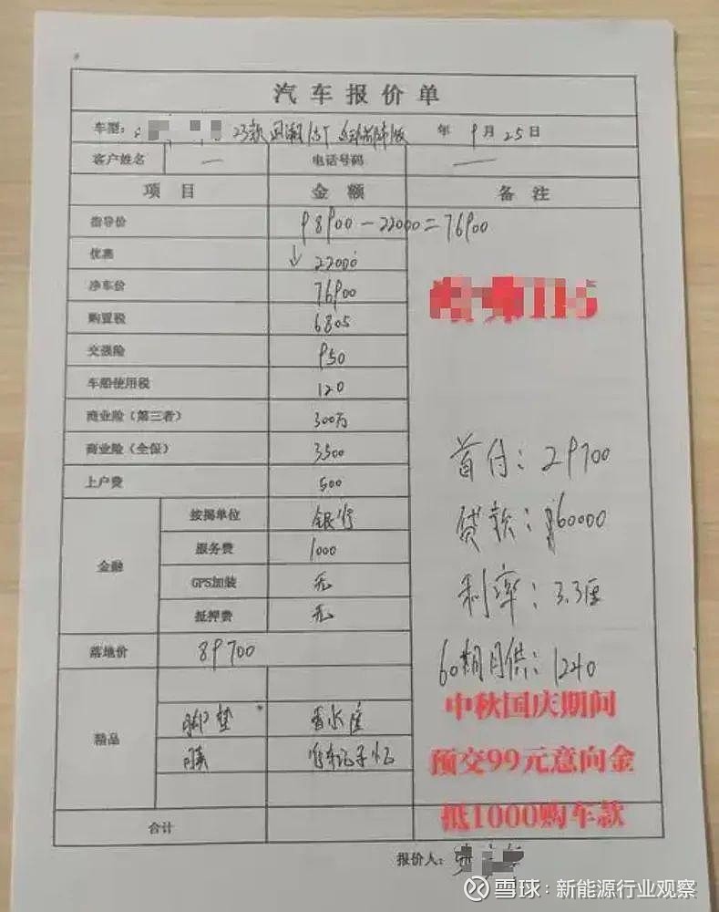 图/某品牌汽车报价单示例来源/互联网 新能源观截图对于赵女士的做法，曾