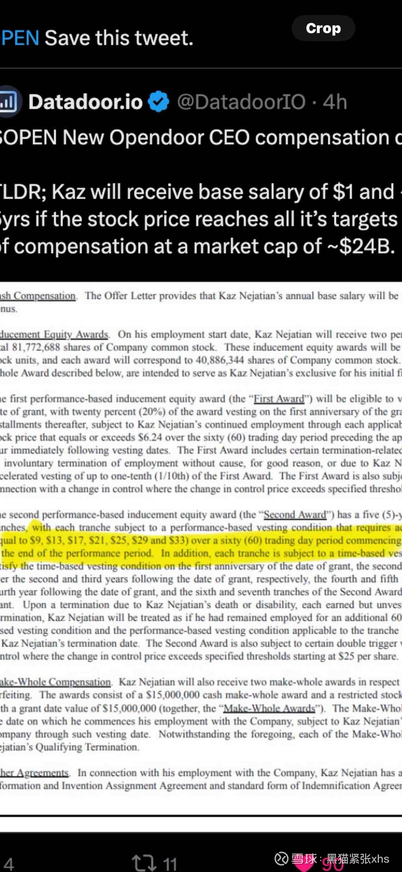 Opendoor(OPEN)$ 82看不到。以新ceo offer里面的价格为目标价。5年达成33，可能早达到。路径是...
