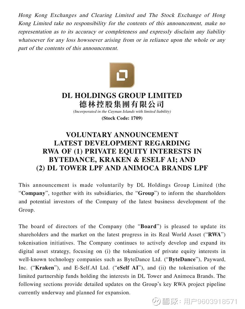 DL Holdings Tokenizes Tech Giants Like ByteDance via RWA October 8 ...